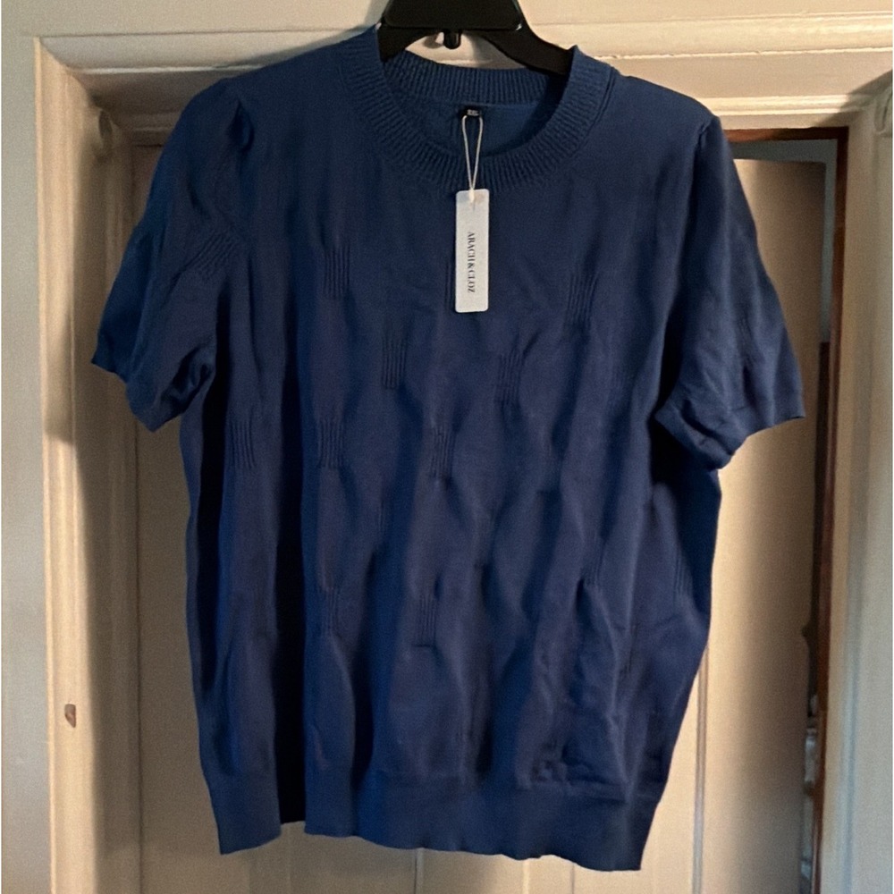 #6 ARACH & CLOZ Blue Short Sleeve Crew Neck Pullover Sweater Women's XXL
